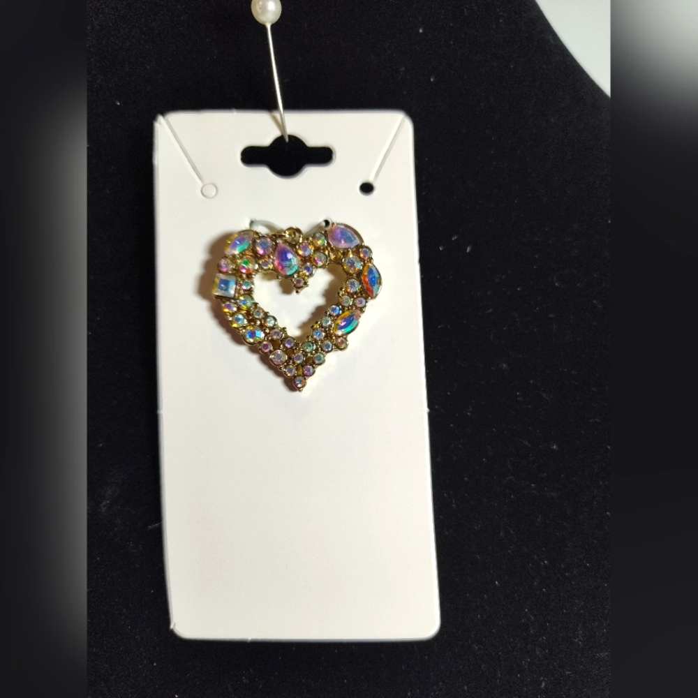 Multicolor Heart-Shaped AB Stone Pendant NWOT
